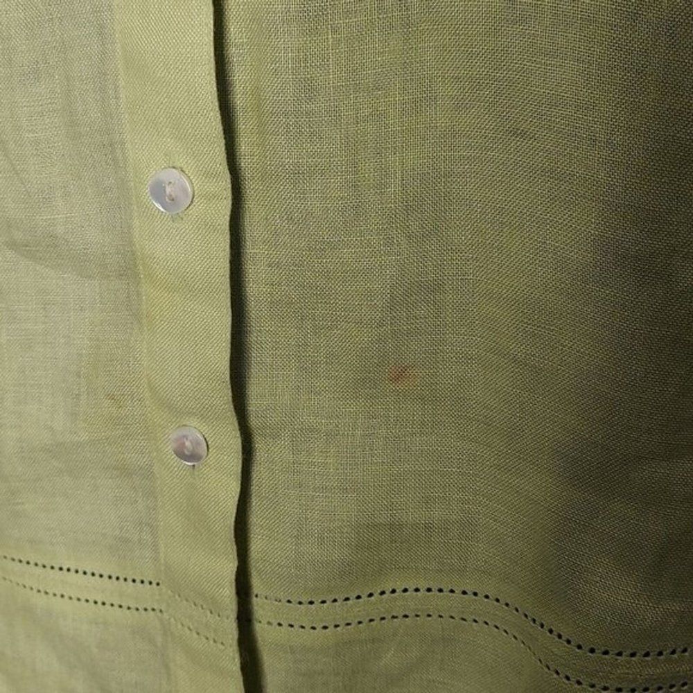 TALBOTS Womens citrine green 100% Irish linen button down shirt lagenlook Sz 8P - Picture 3 of 9
